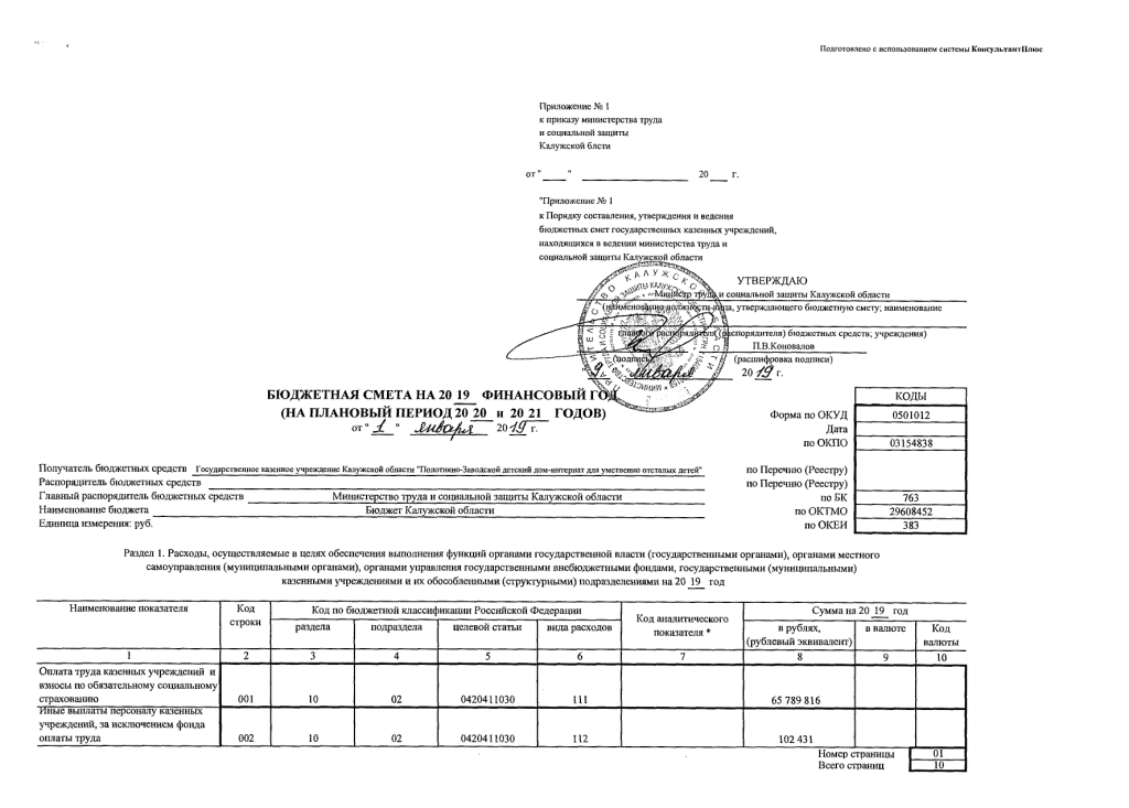 Образец сметы бюджетной сметы